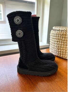 UGG Black Knit Tall Button Boots. Toddler *NEW*